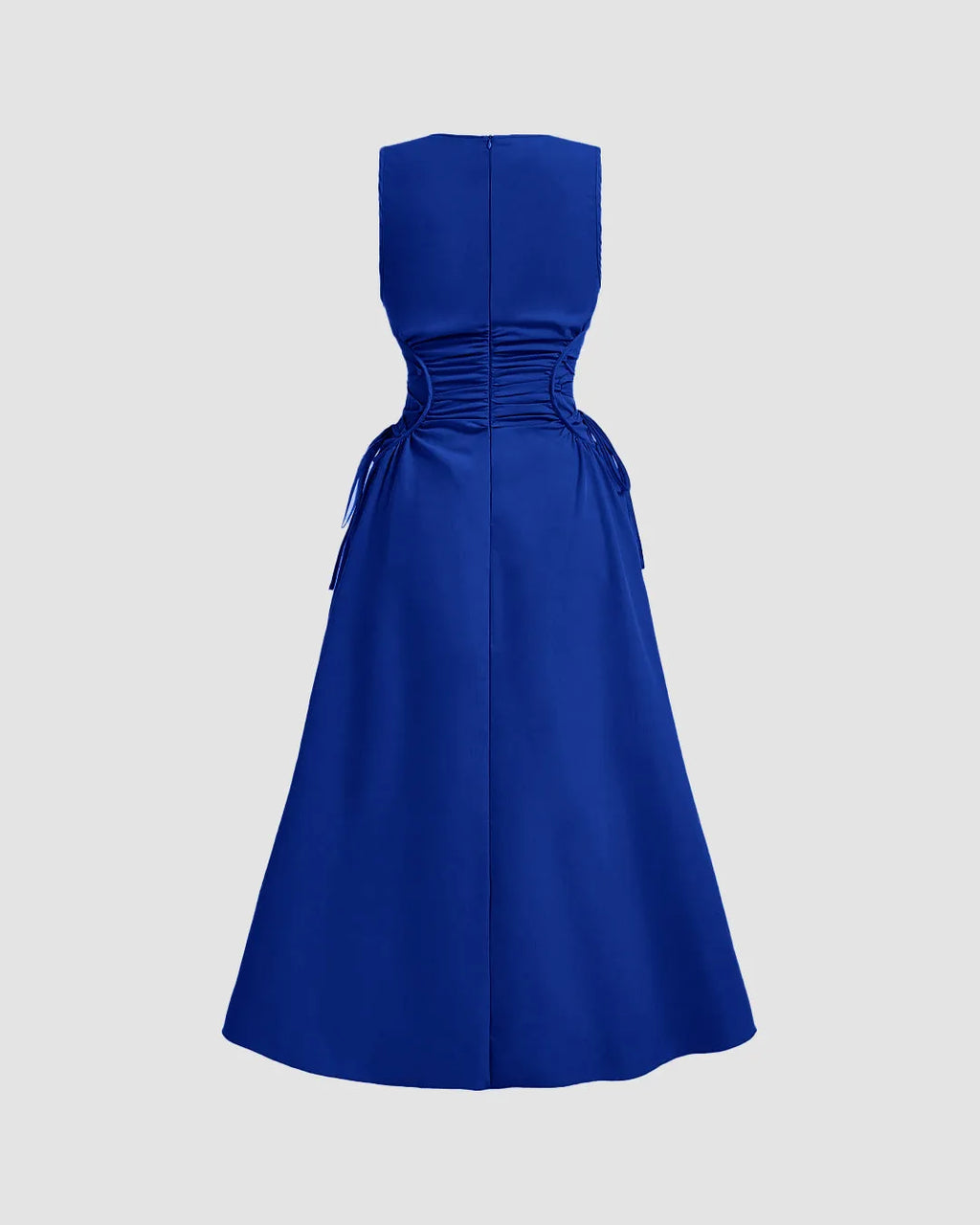 Royal Blue Sleeveless Midi Dress with Side Ruched Detail