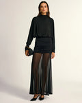 Ruched Black Full Sleeve Maxi Dress