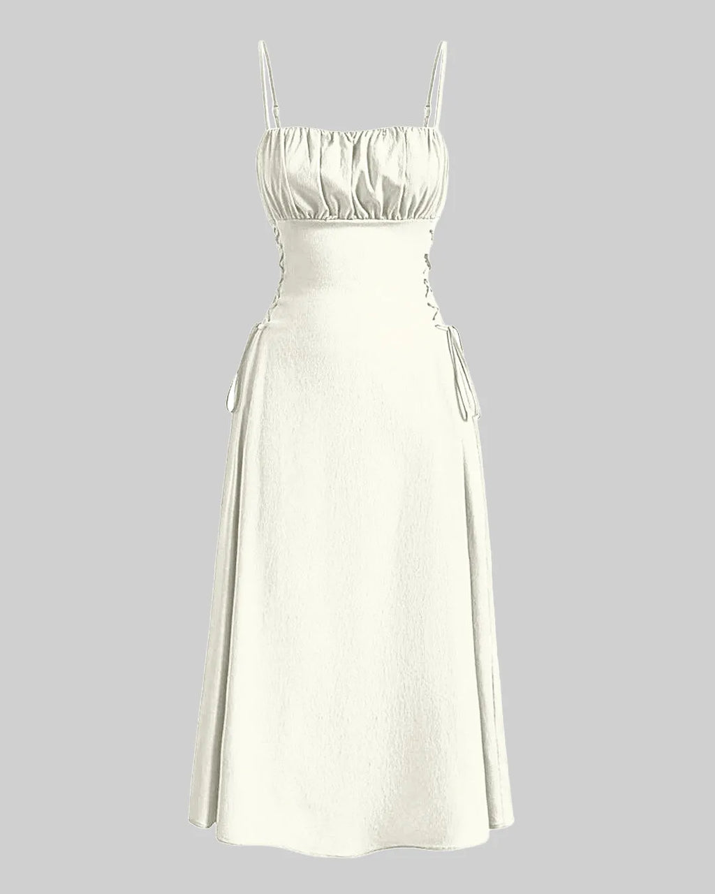 Ruched Bust Lace Up Side Spaghetti Straps Cami Dress In Cream