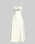 Ruched Bust Lace Up Side Spaghetti Straps Cami Dress In Cream