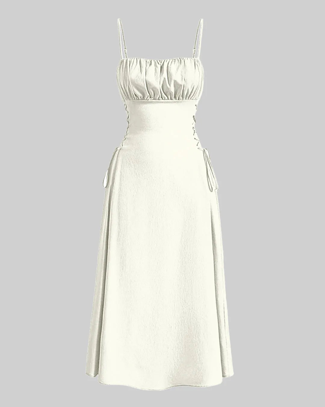 Ruched Bust Lace Up Side Spaghetti Straps Cami Dress In Cream
