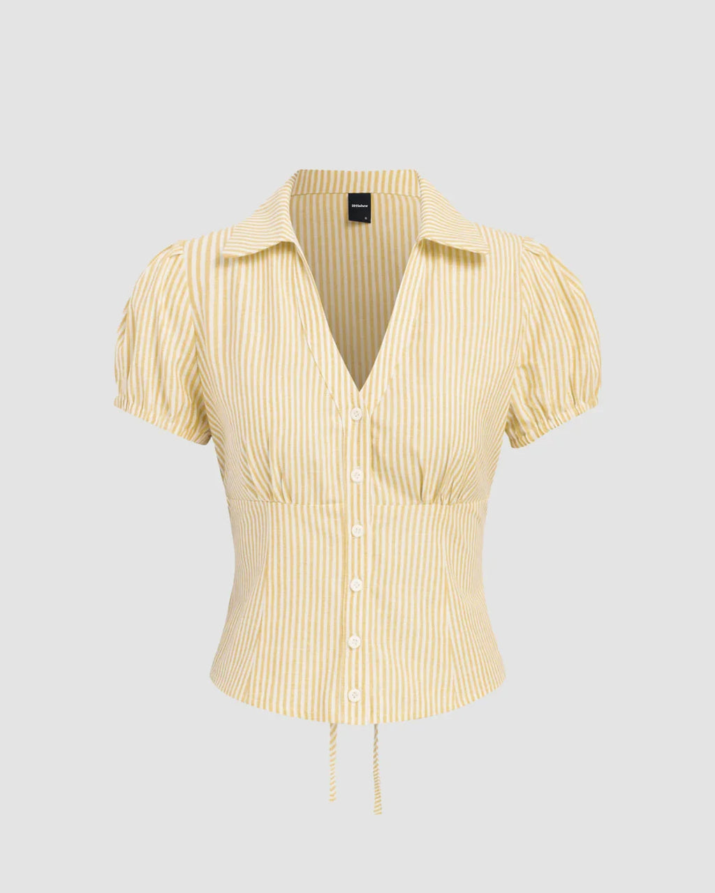 Ruched Button Down Puff Sleeve Top in Yellow
