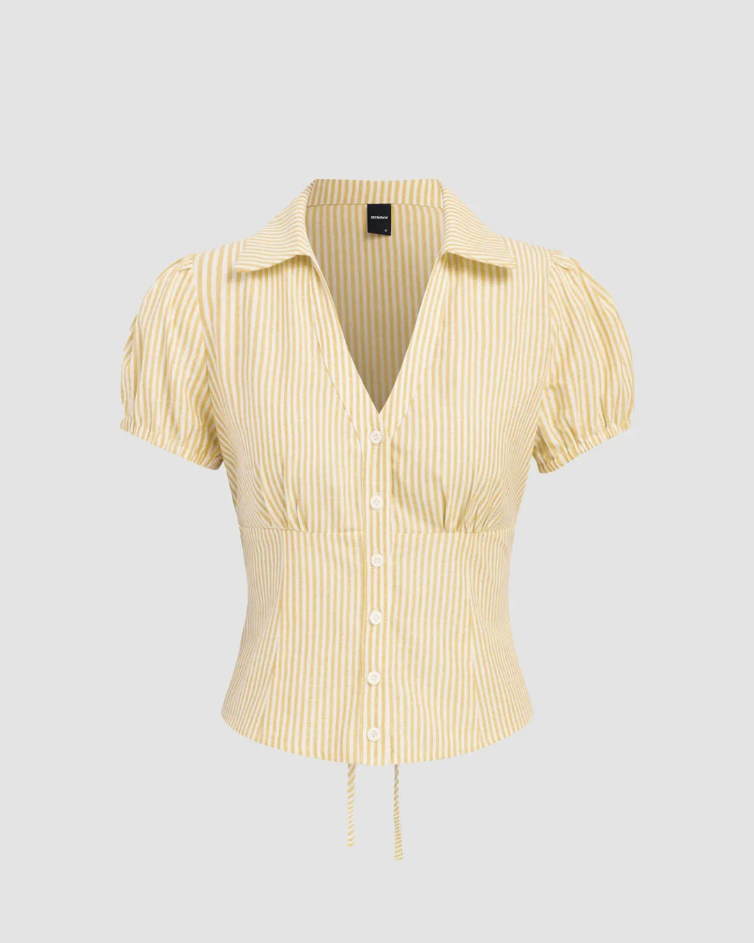 Ruched Button Down Puff Sleeve Top in Yellow