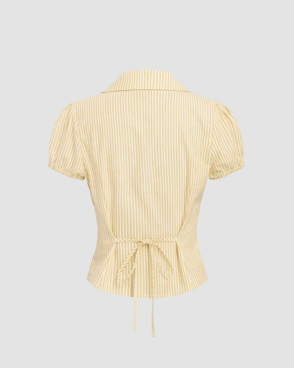 Ruched Button Down Puff Sleeve Top in Yellow