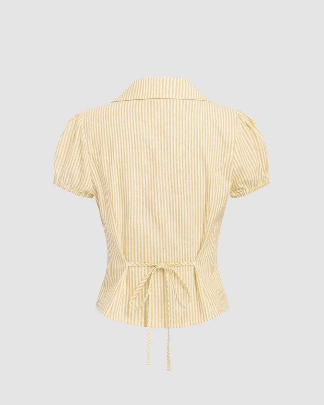 Ruched Button Down Puff Sleeve Top in Yellow