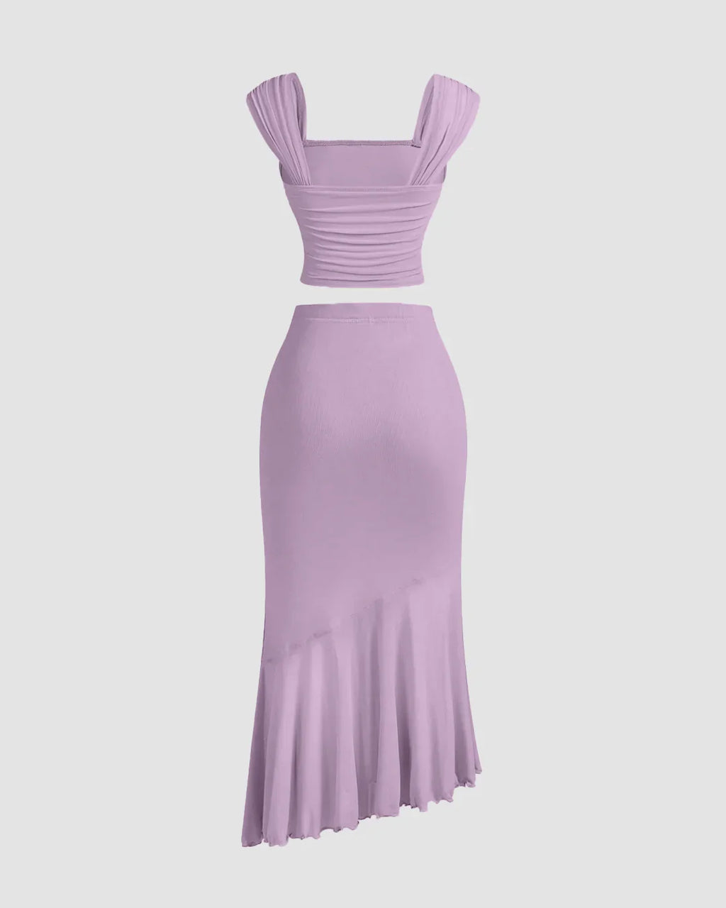 Ruched Crop Top & Asymmetric Hem Skirt Set in Lilac