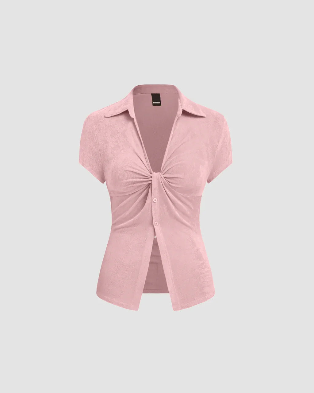 Ruched Front Collared Short Sleeve Top in Dusty Pink