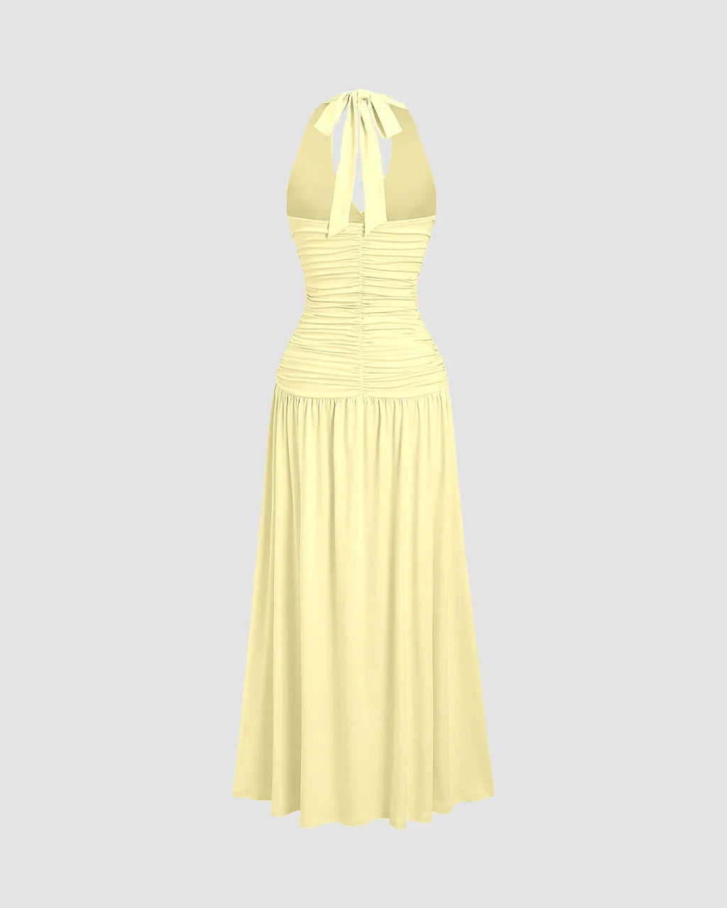 Ruched Halter Neck Backless Midi Dress in Vanilla