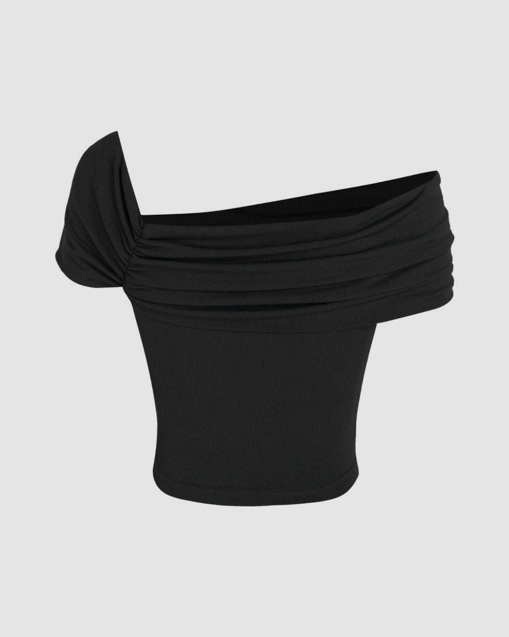 Ruched Off-Shoulder Short Sleeve Crop Top In Black