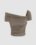 Ruched Off-Shoulder Short Sleeve Crop Top In Grey