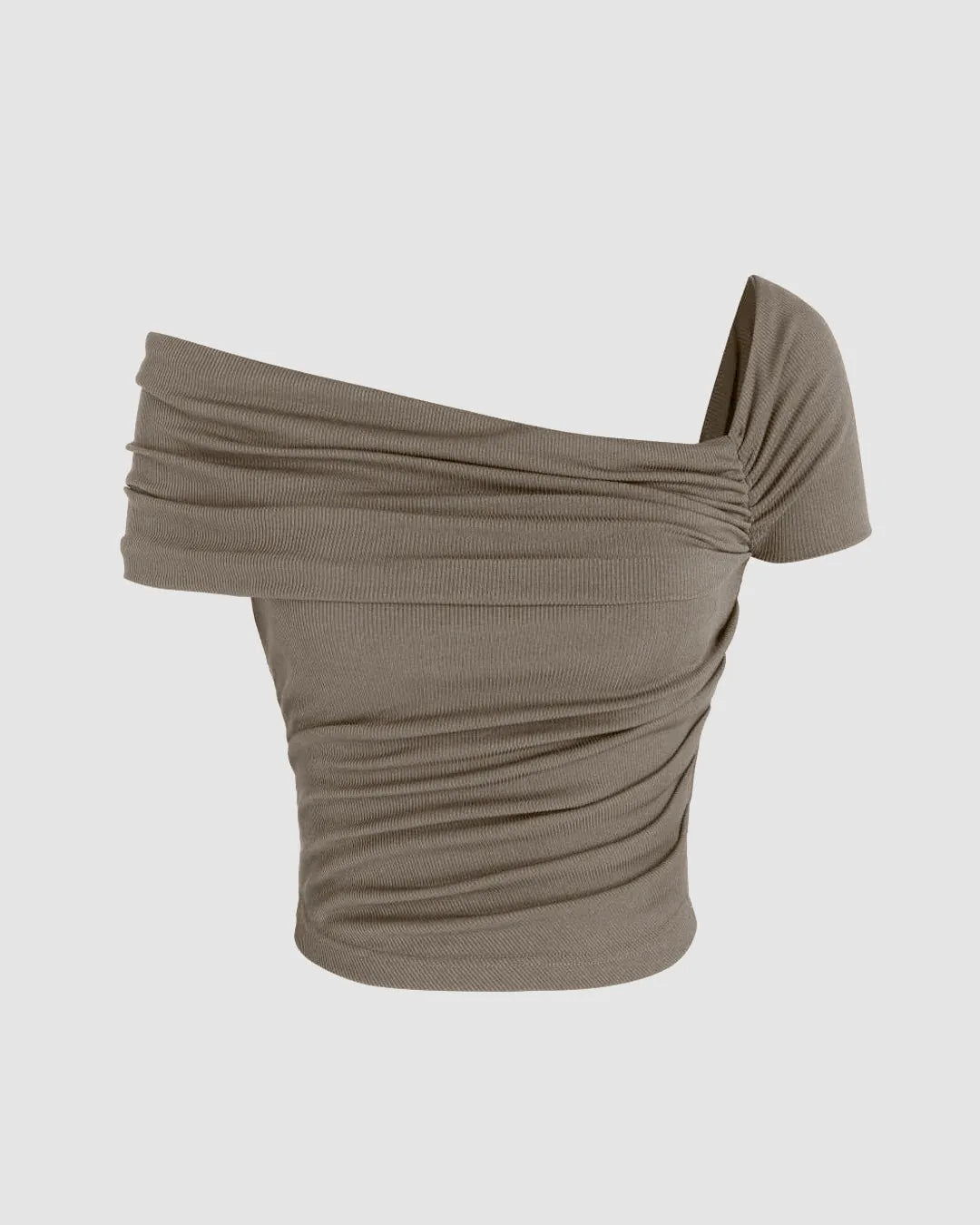 Ruched Off-Shoulder Short Sleeve Crop Top In Grey