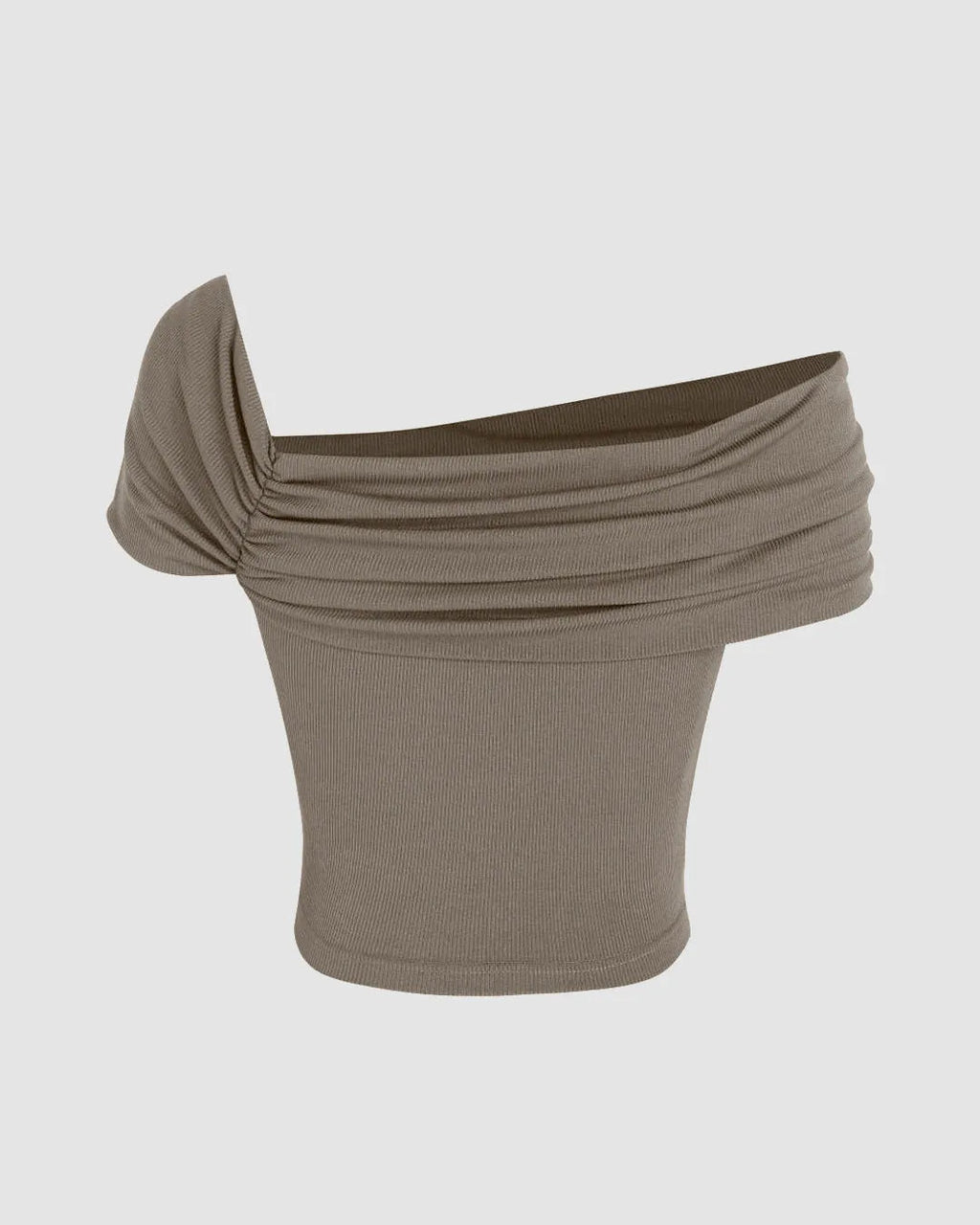 Ruched Off-Shoulder Short Sleeve Crop Top In Grey