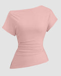 Ruched One Shoulder Asymmetric Top in Rose