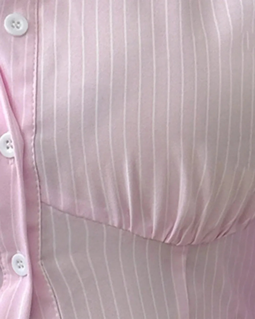 Ruched Pink Striped Shirt With Long Sleeves And Collar