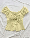 Ruched Puff Sleeve Tie Front Blouse in French Vanilla