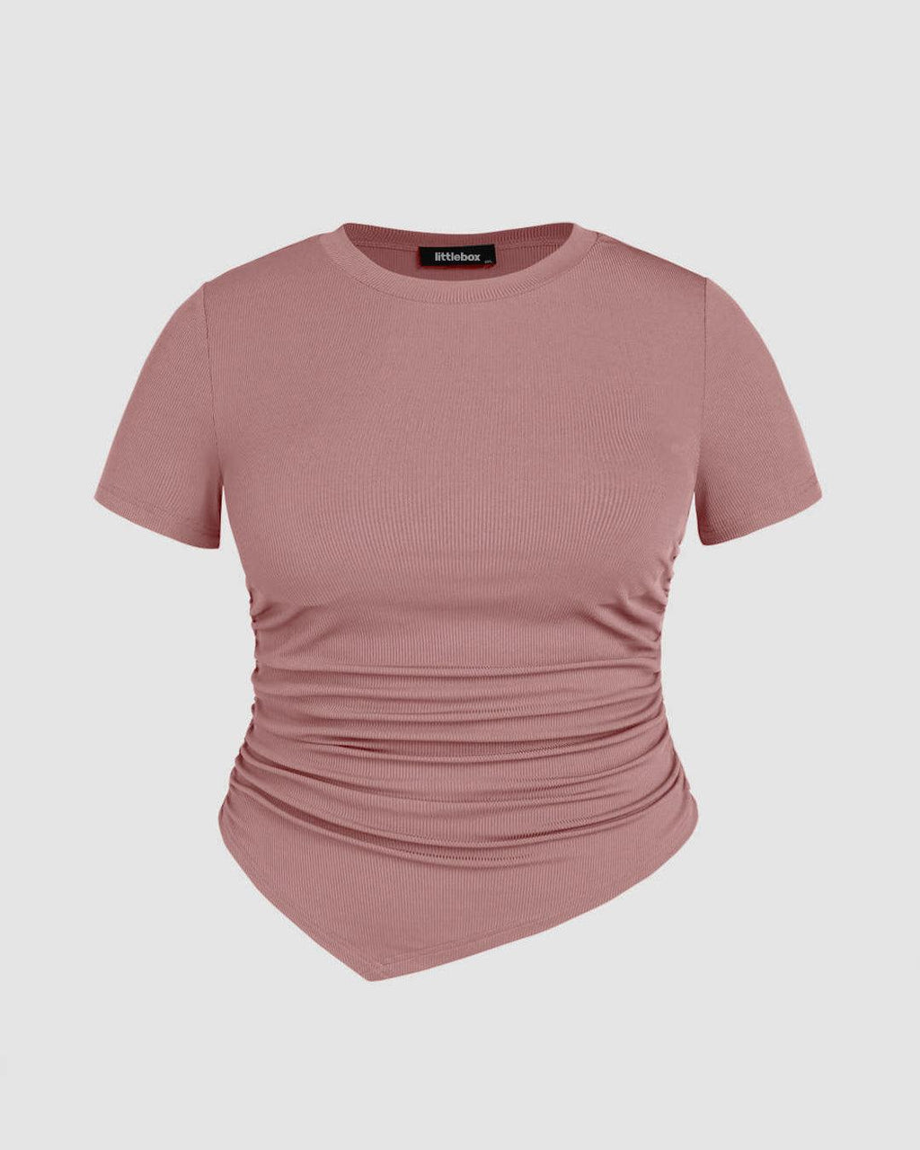 Ruched Round Neckline Short Sleeve Top In Pink Curve & Plus