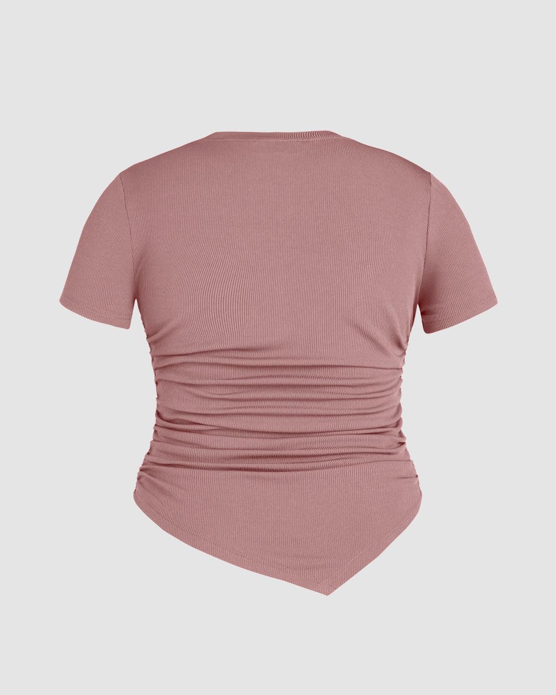 Ruched Round Neckline Short Sleeve Top In Pink Curve & Plus