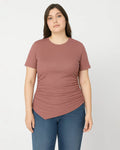 Ruched Round Neckline Short Sleeve Top In Pink Curve & Plus
