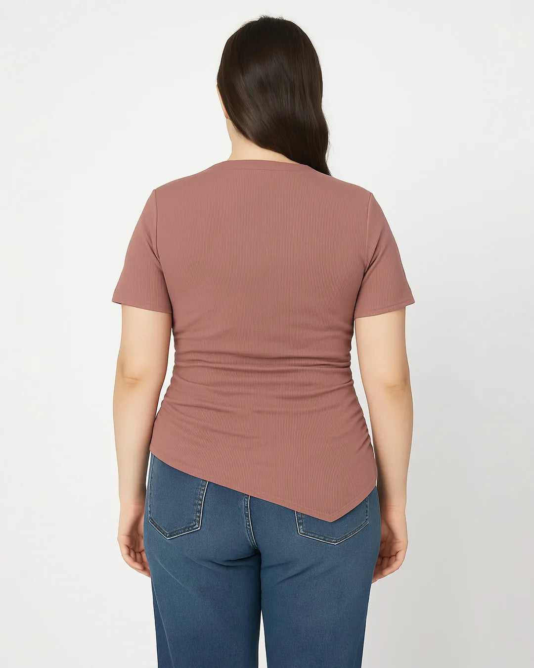 Ruched Round Neckline Short Sleeve Top In Pink Curve & Plus