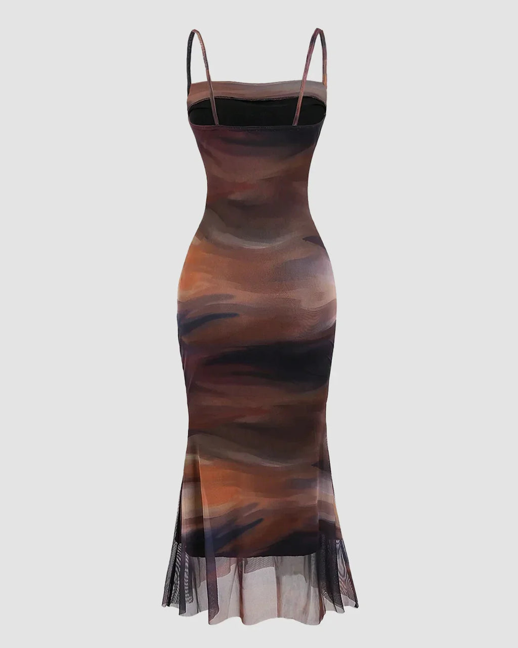 Ruched Sheer Mesh Mermaid Hem Dress
