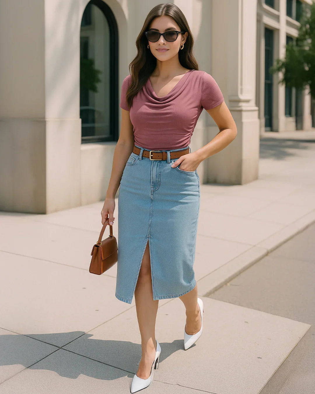 Ruched Short-Sleeve Cowl Neck Top In Pink