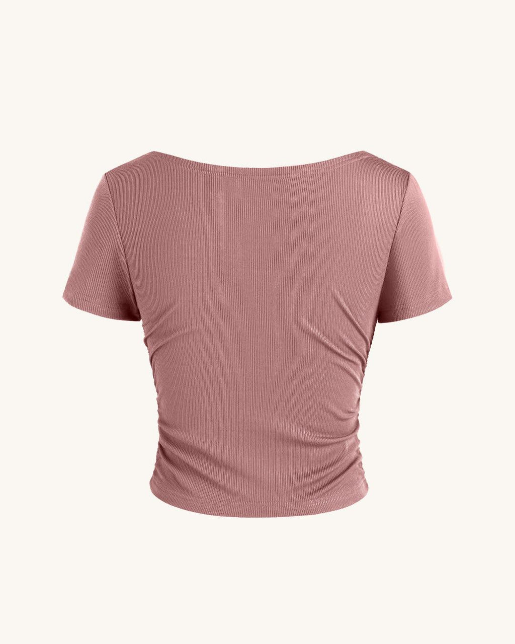 Ruched Short-Sleeve Cowl Neck Top In Pink