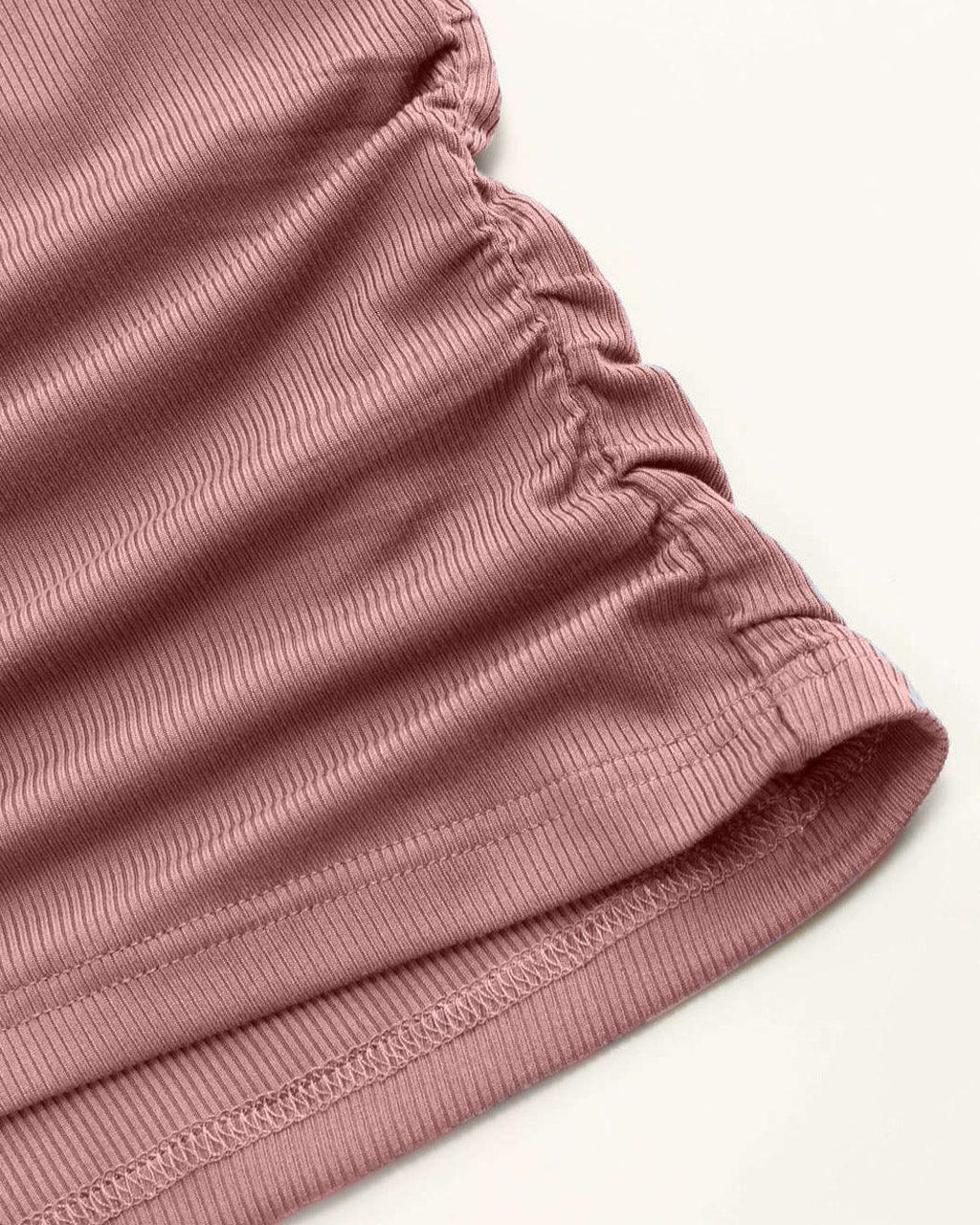 Ruched Short-Sleeve Cowl Neck Top In Pink