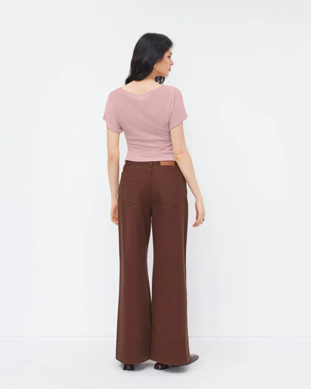 Ruched Side Asymmetrical Hem Top in Dusty Pink