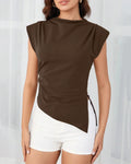 Ruched Side Cap Sleeve Top in Brown
