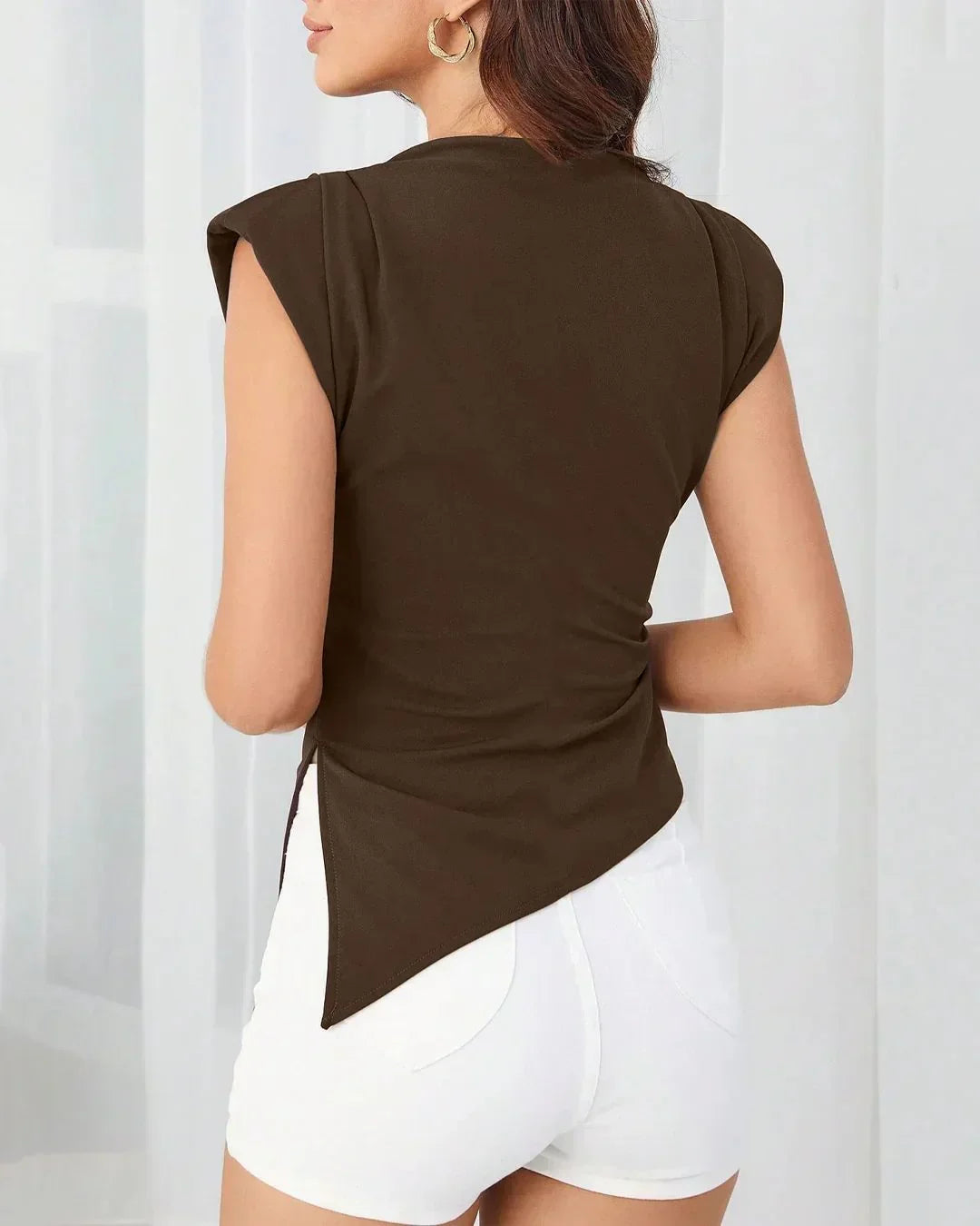 Ruched Side Cap Sleeve Top in Brown