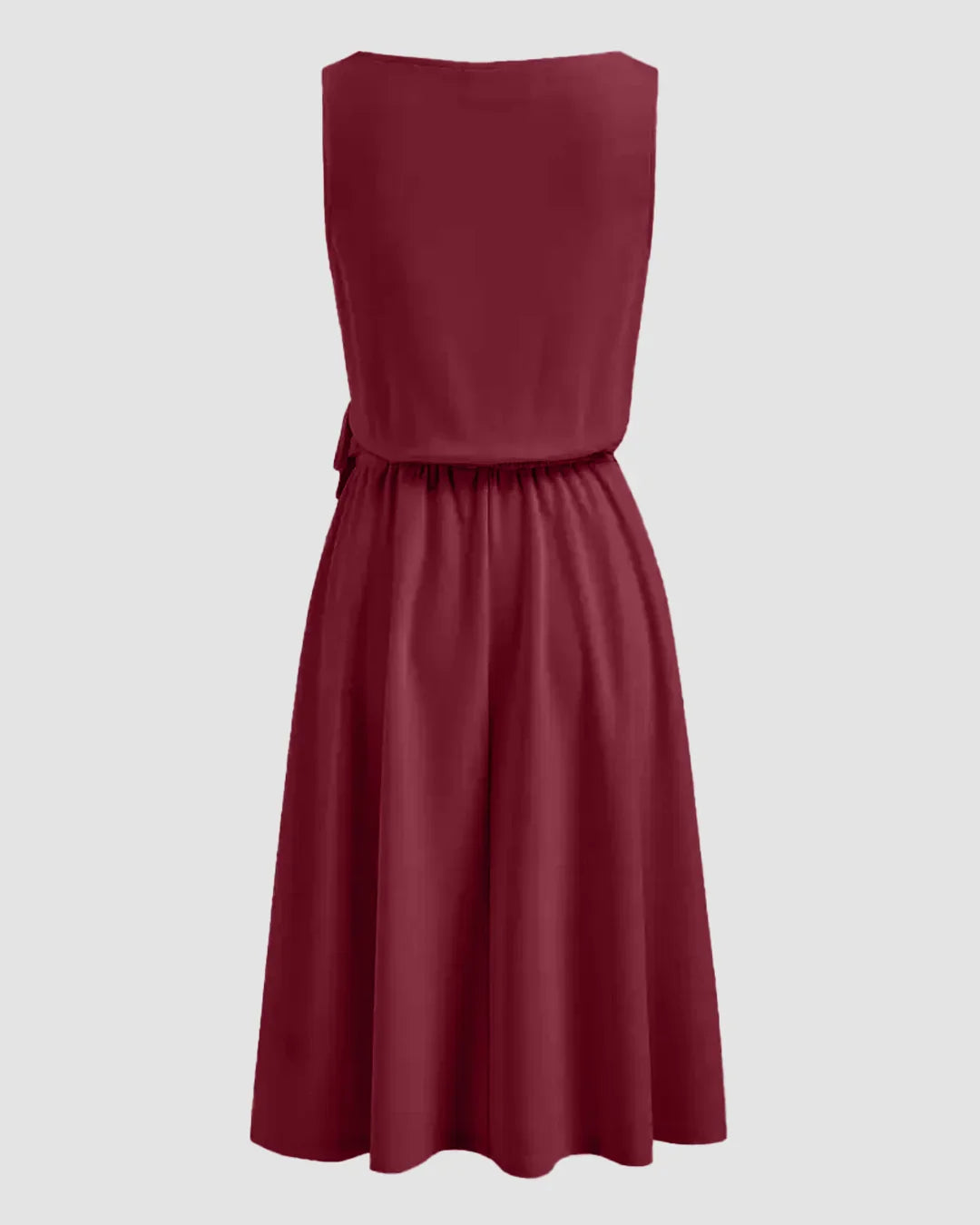 Ruched Side Tie A-Line Midi Dress in Burgundy