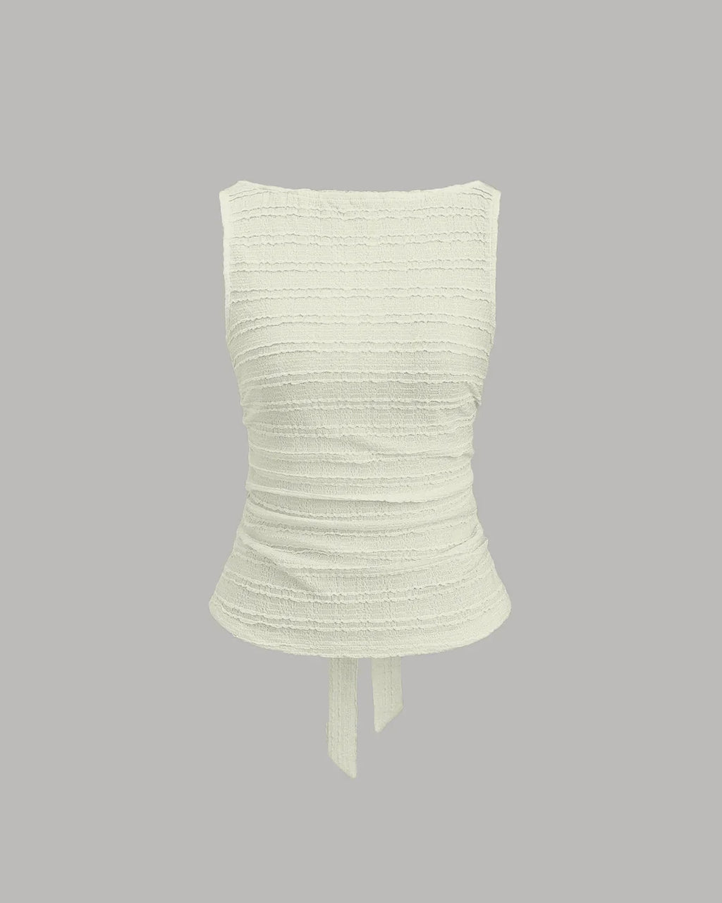 Ruched Sleeveless Back Tie Textured Top in White