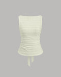 Ruched Sleeveless Back Tie Textured Top in White