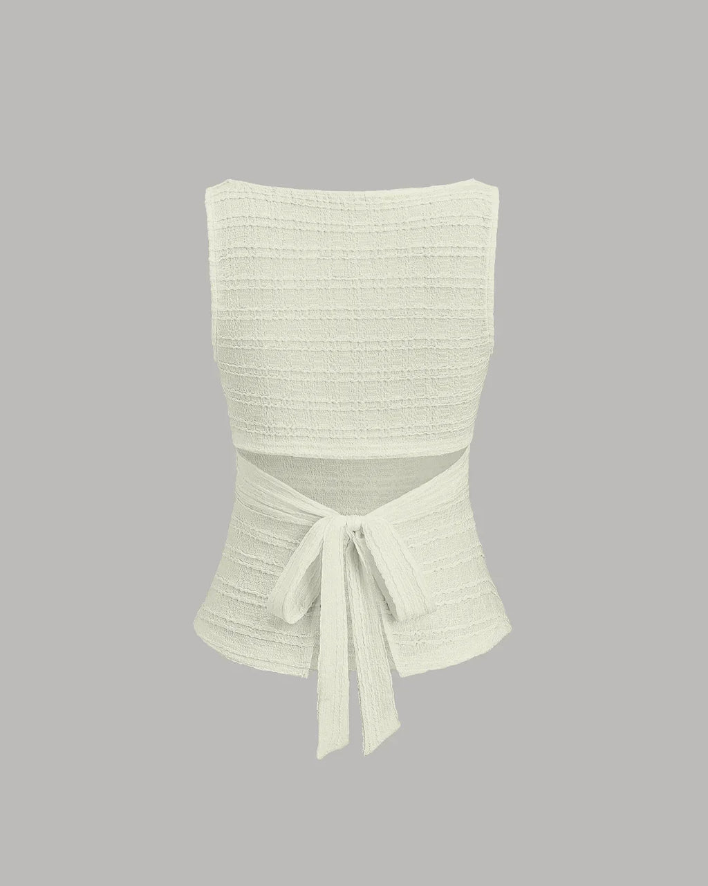 Ruched Sleeveless Back Tie Textured Top in White