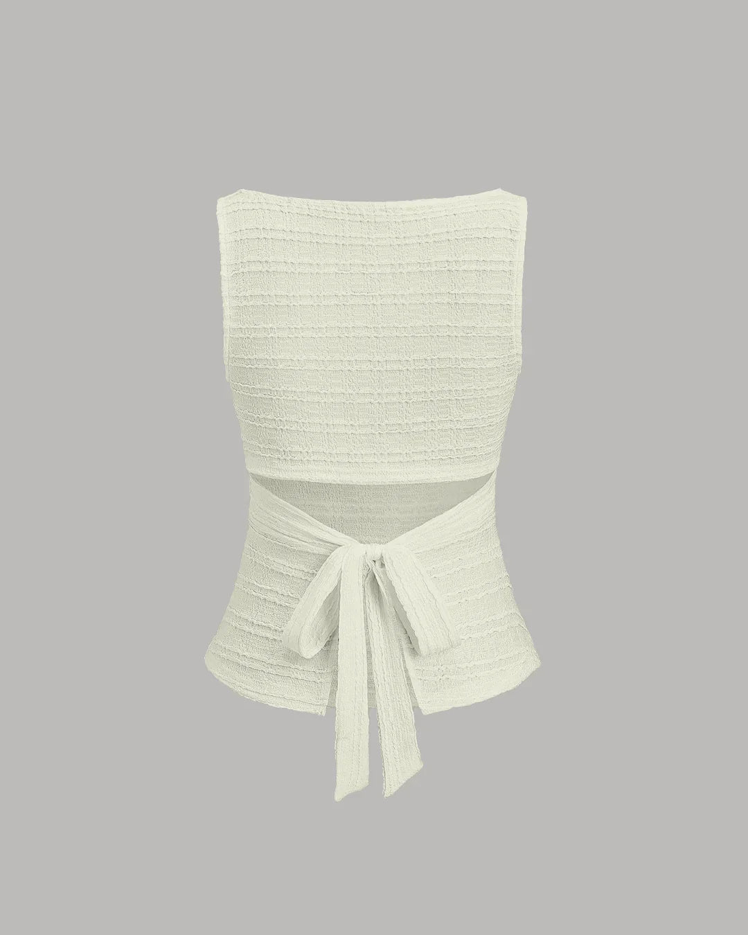 Ruched Sleeveless Back Tie Textured Top in White