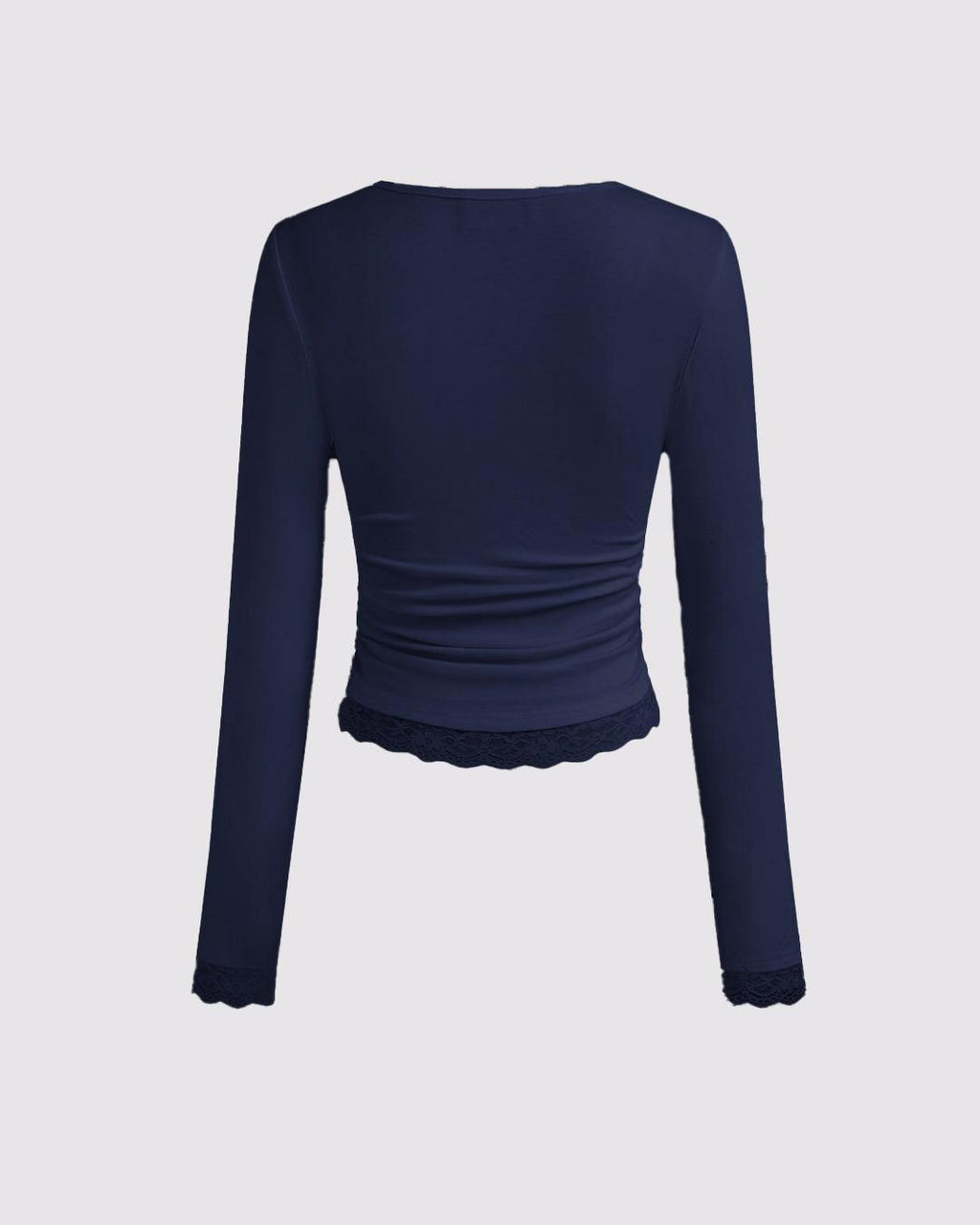 Ruched Square Neck Full Sleeve Solid Top in Navy Blue