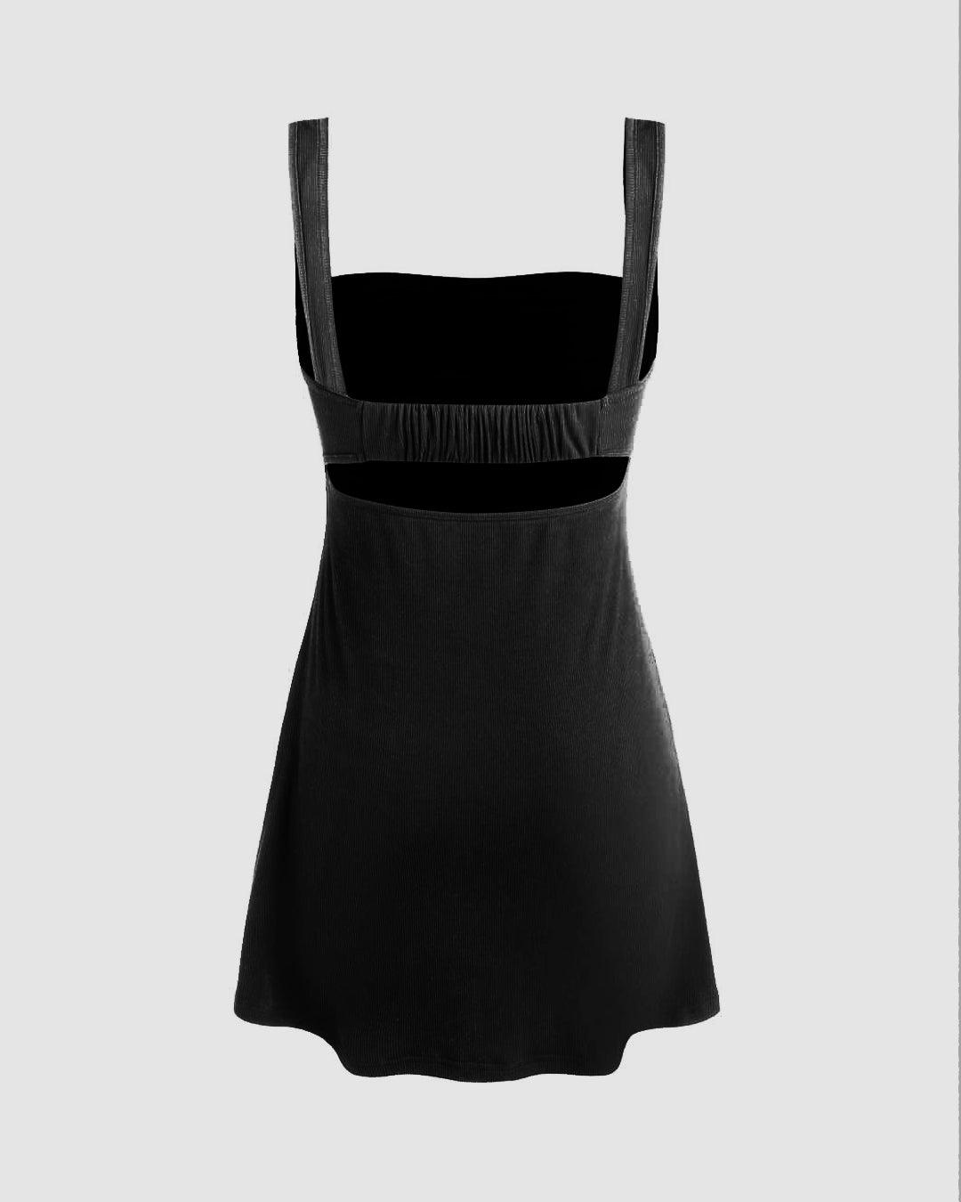 Ruched Square Neck Mini Dress In Black