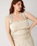 Ruched Square Neck Off-White Crop Top Curve & Plus