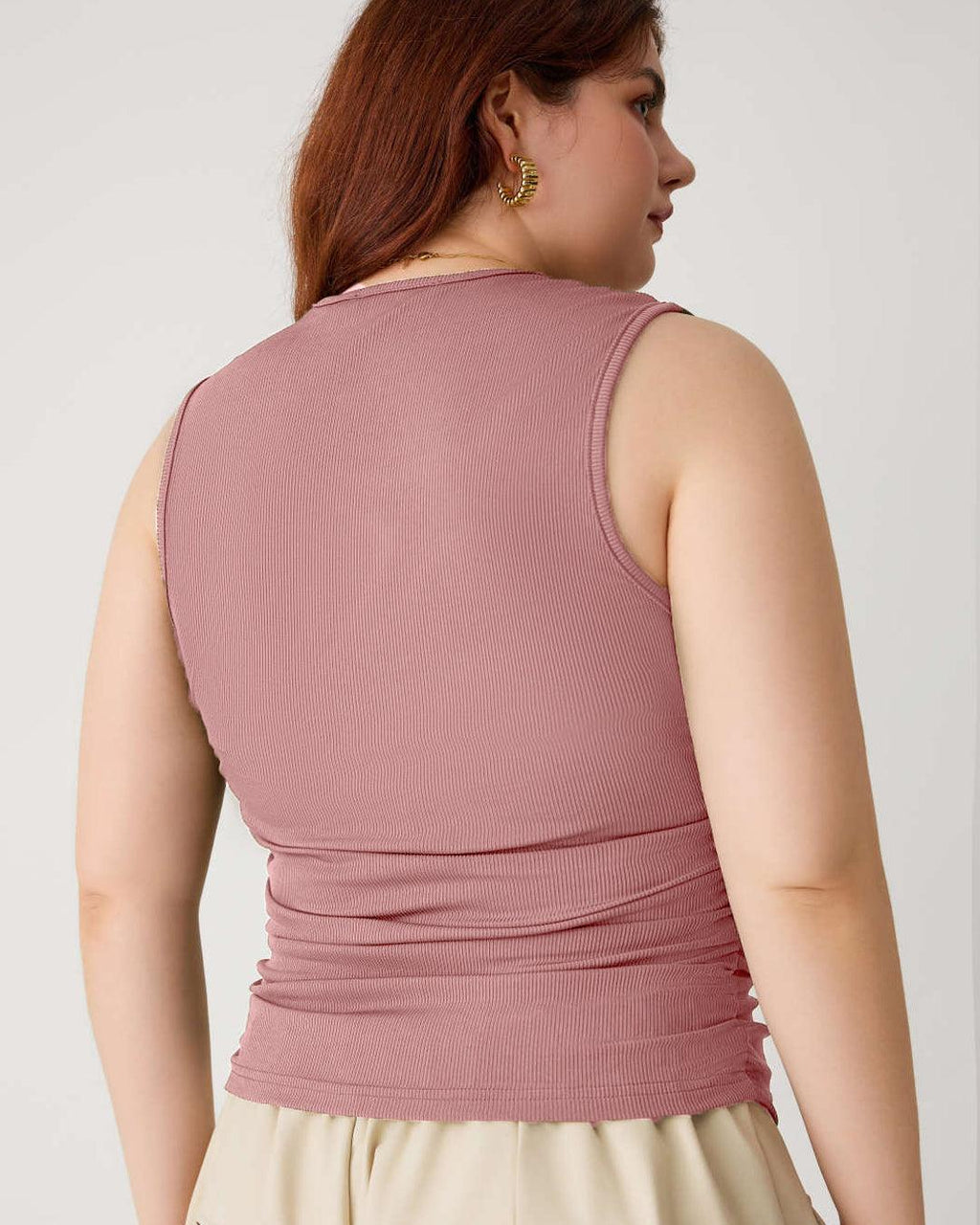 Ruched Square Neck Pink Crop Top Curve & Plus