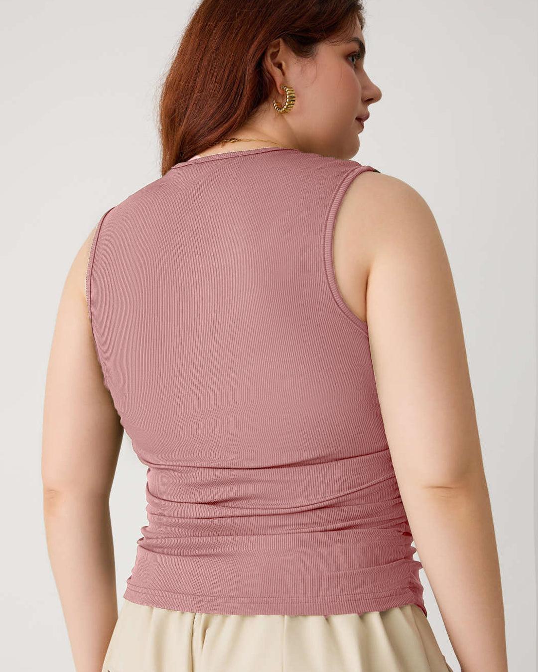 Ruched Square Neck Pink Crop Top Curve & Plus