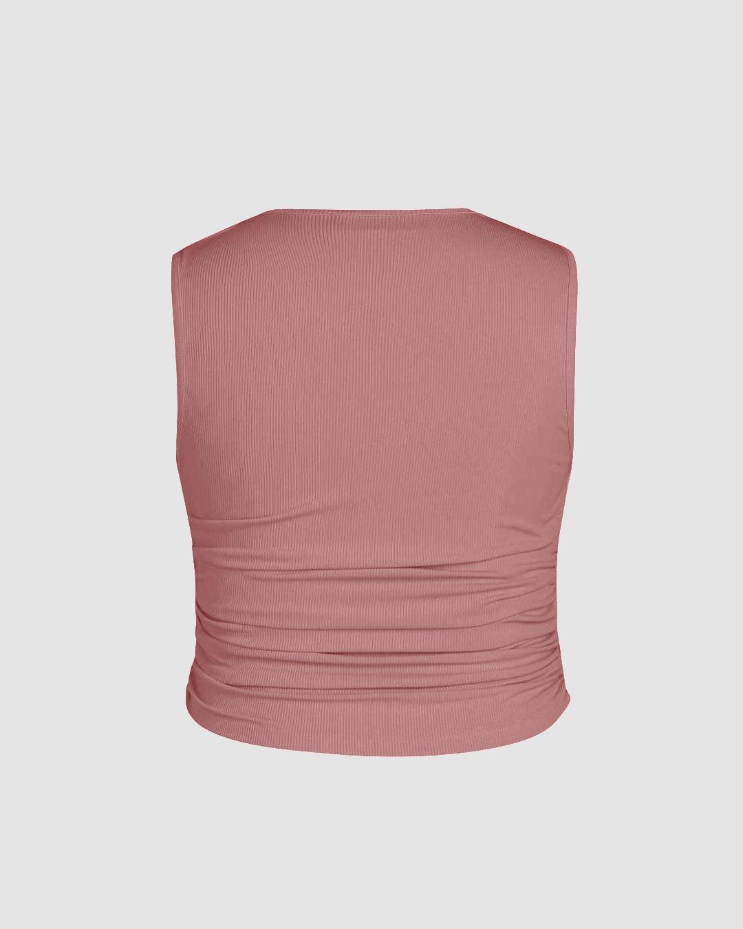Ruched Square Neck Pink Crop Top Curve & Plus