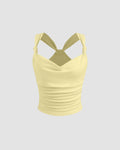 Ruched Strap Sweetheart Neck Sleeveless Top in Vanilla
