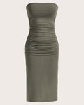 Ruched Strapless Bodycon Tube Dress In Green
