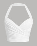 Ruched Wrap Front Halter Top in White
