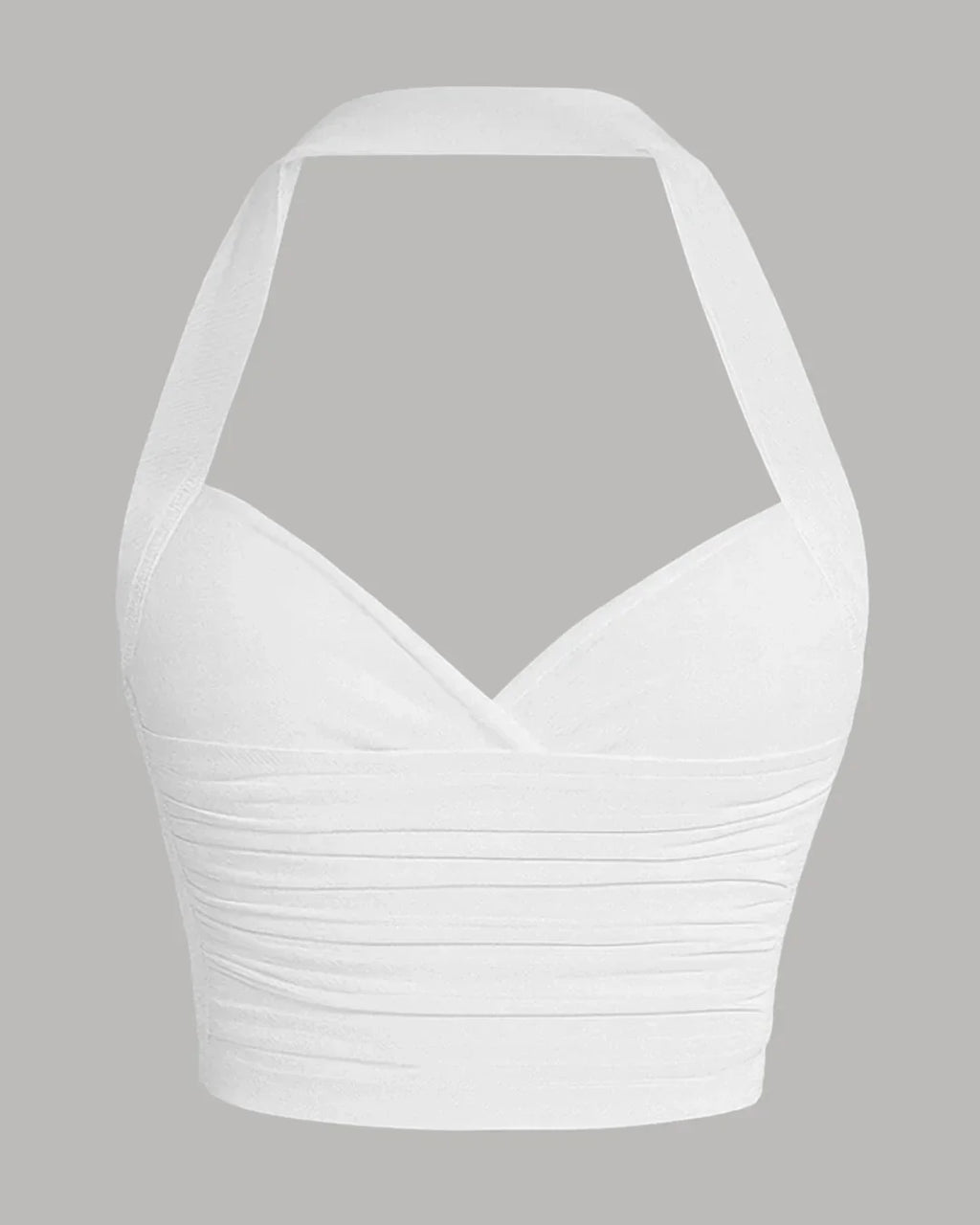 Ruched Wrap Front Halter Top in White