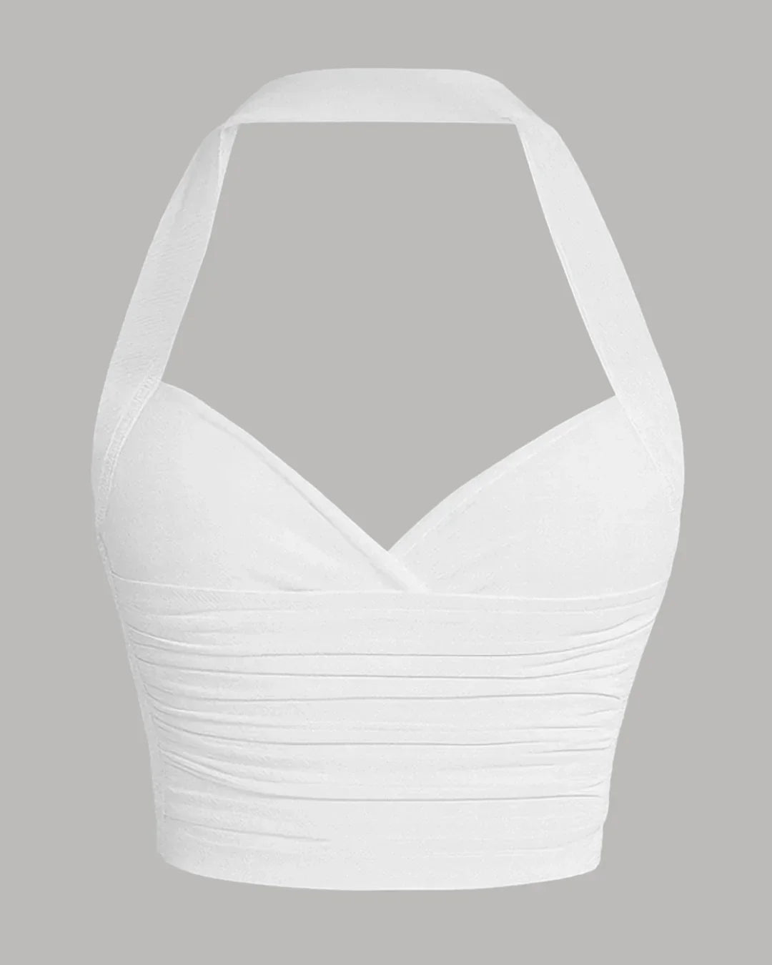 Ruched Wrap Front Halter Top in White