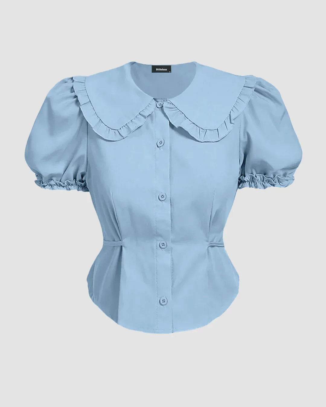 Ruffle Collar Puff Sleeve Fitted Blouse in Sky Blue