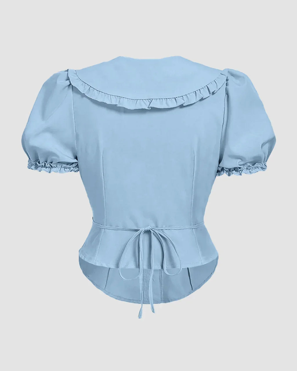 Ruffle Collar Puff Sleeve Fitted Blouse in Sky Blue