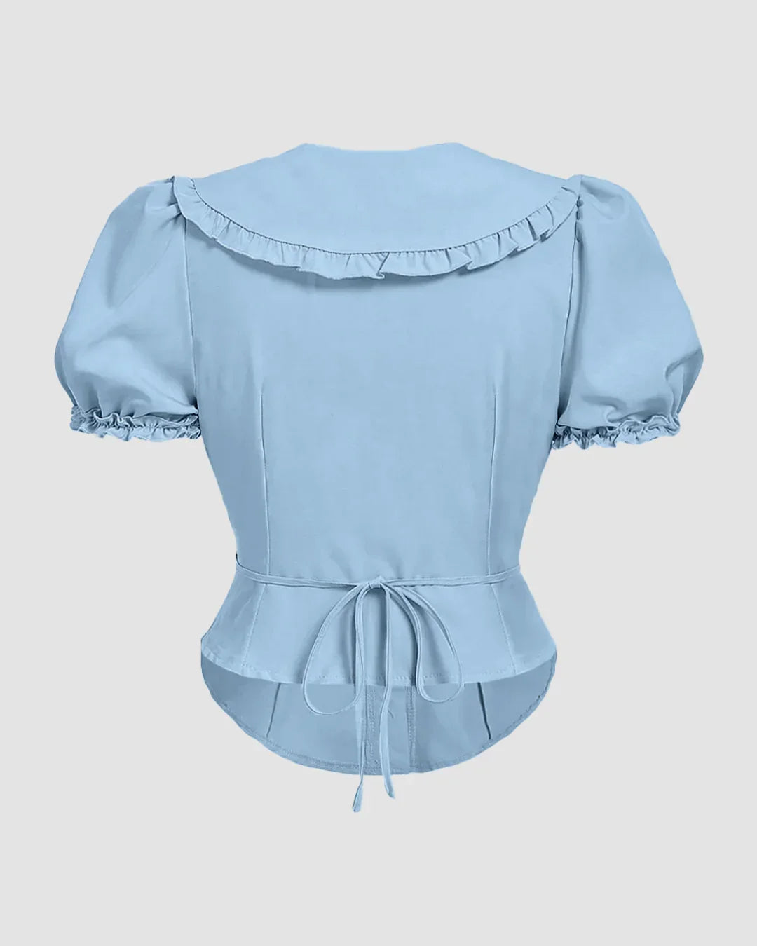 Ruffle Collar Puff Sleeve Fitted Blouse in Sky Blue