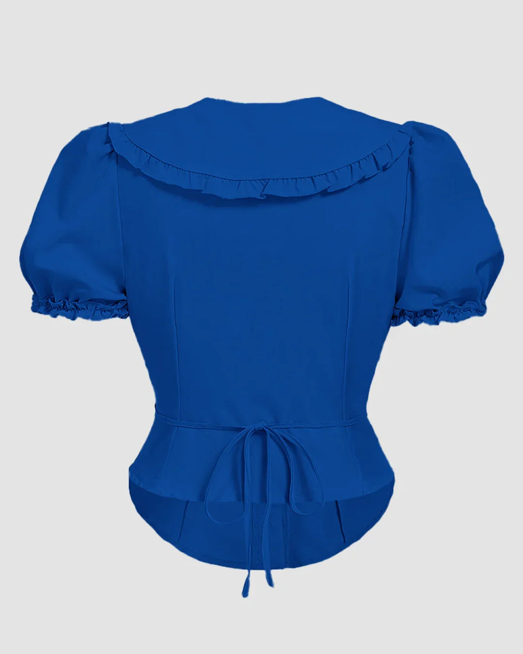 Ruffle Collar Puff Sleeve Fitted Blouse in Surf Blue
